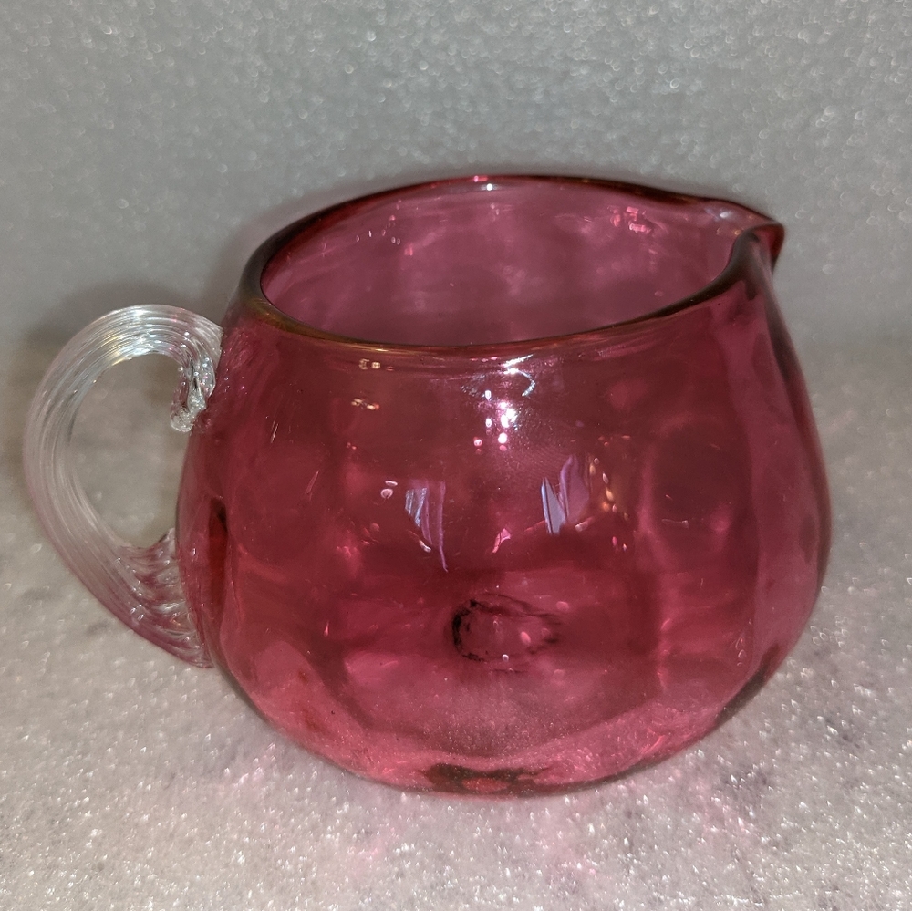 Art Glass Mid Century Modern Pink Cranberry Glass Creamer By Pilgrim Handblown